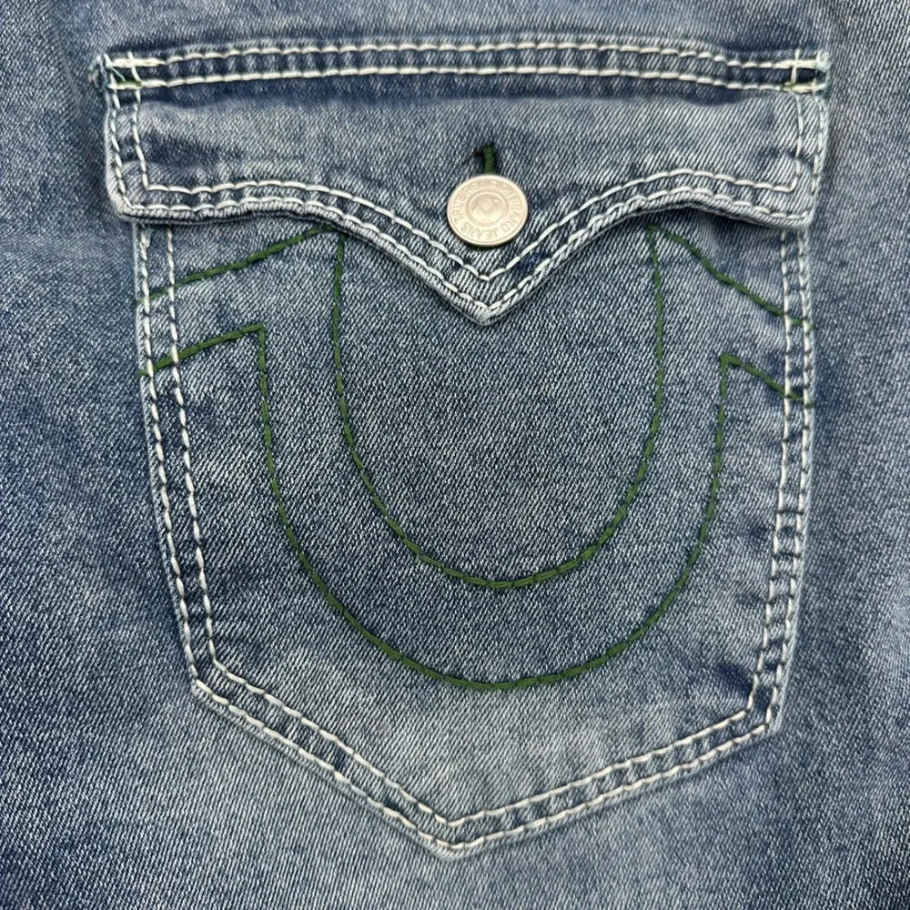 True Religion Ricky Big T Flap Relaxed Straight Jeans Light Pacific Wash 36x34